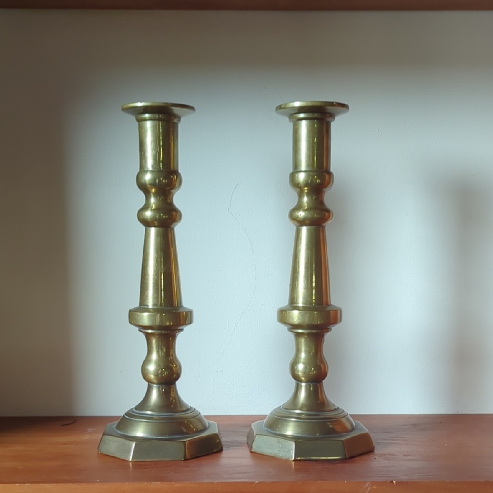 LG Pair Of Solid Brass Candlestick Holders 11"